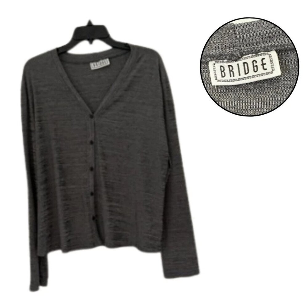 BRIDGE Women’s Gray Cardigan Sweater | V-Neck Button-Up Knit Top Lightweight